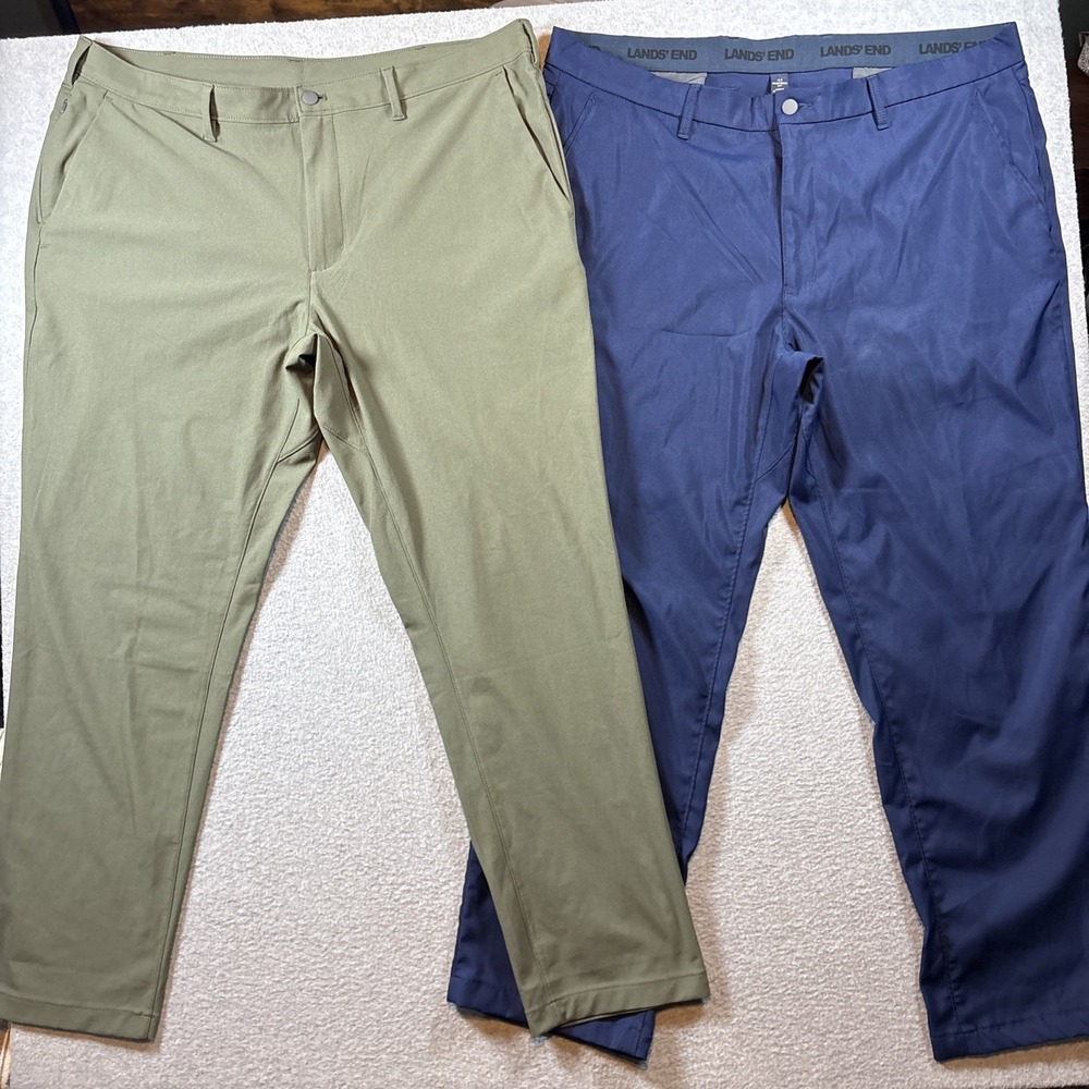 Lands End Men's Sz 42 Performance Pants Lot Of 2 Green & Blue Trad. Fit Golf